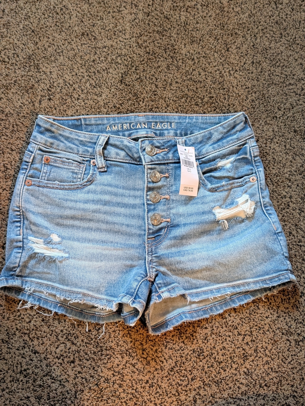 American Eagle Outfitters High- Rise Shortie Light Blue Distressed Denim Shorts